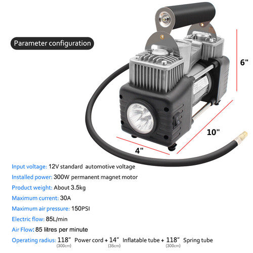 Built Tough 150PSI Dual Cylinder 12V Air Compressor – 4WD Ready