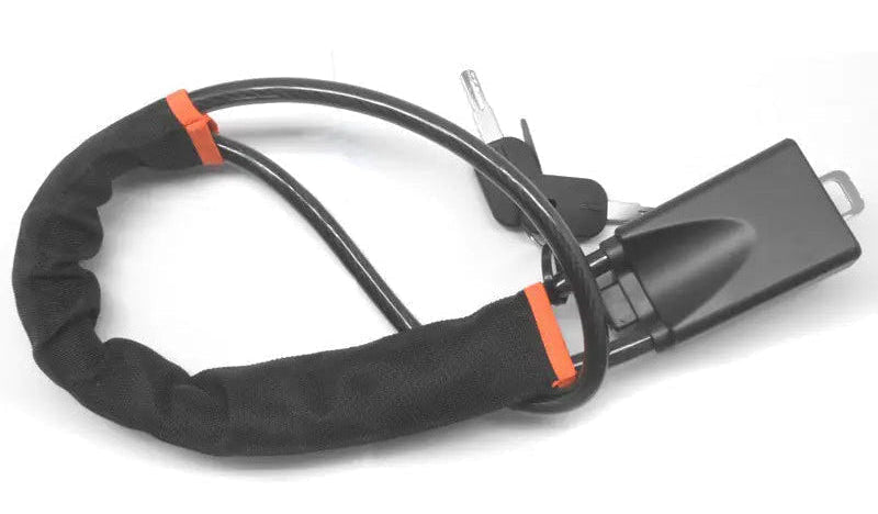 steering wheel security lock with keys on a white background