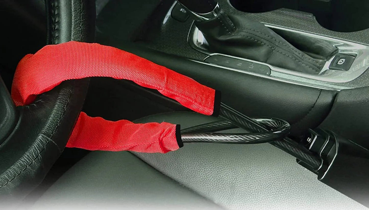 Steering wheel security lock installed inside a car